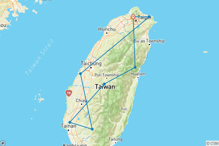 Map of 【Taiwan】9 Days Discover Formosa Tour Package