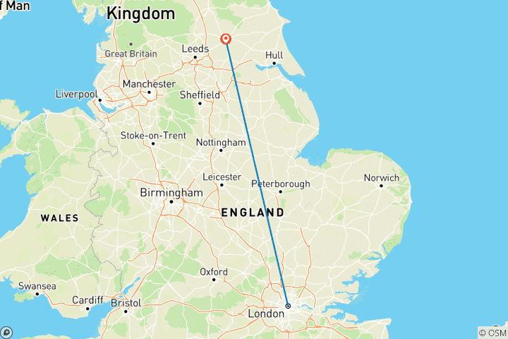 Map of 6 Day London And York By Train