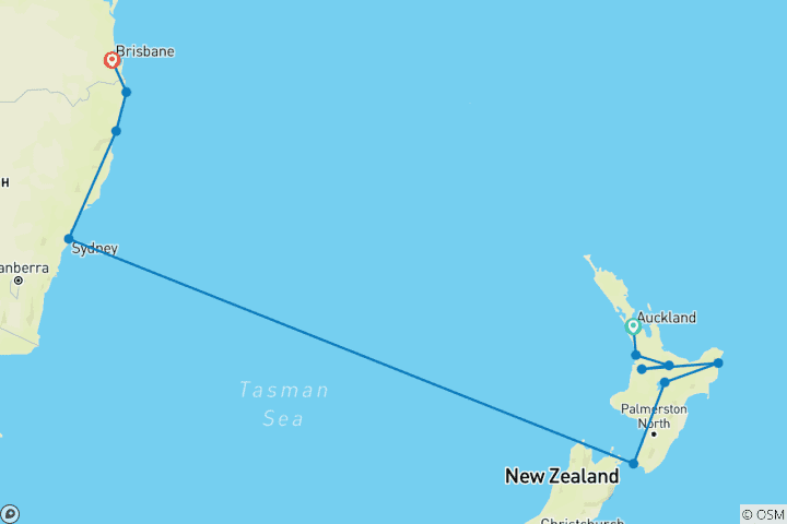 Map of Australia and New Zealand: Surf Camps & Kiwi Highlights