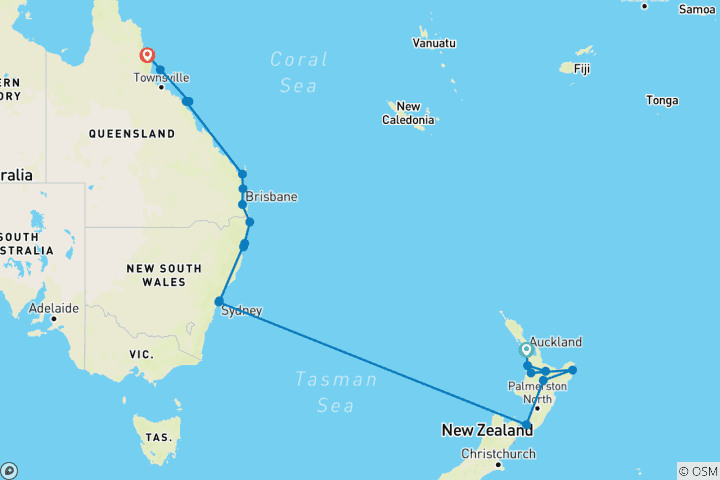 Map of Australia and New Zealand: Surfing Waves & The Whitsundays