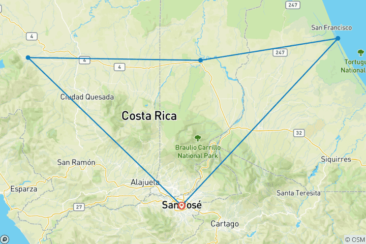 Karte von Höhepunkte Costa Ricas kompakt