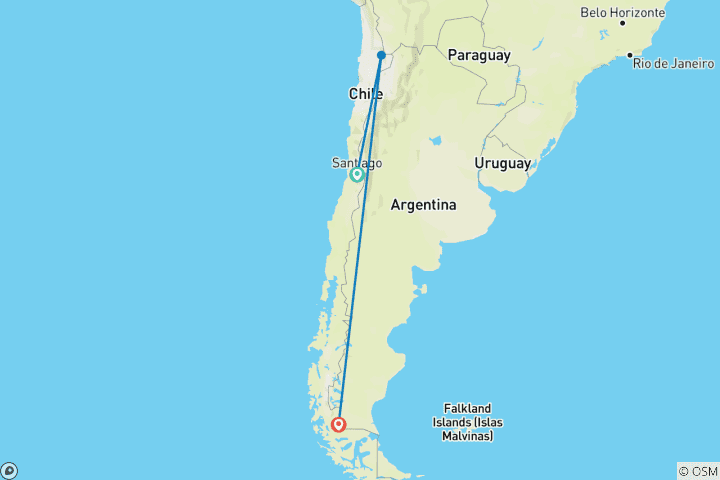 Map of 11-Day Journey Through the Spectacular Highlights of Chile!