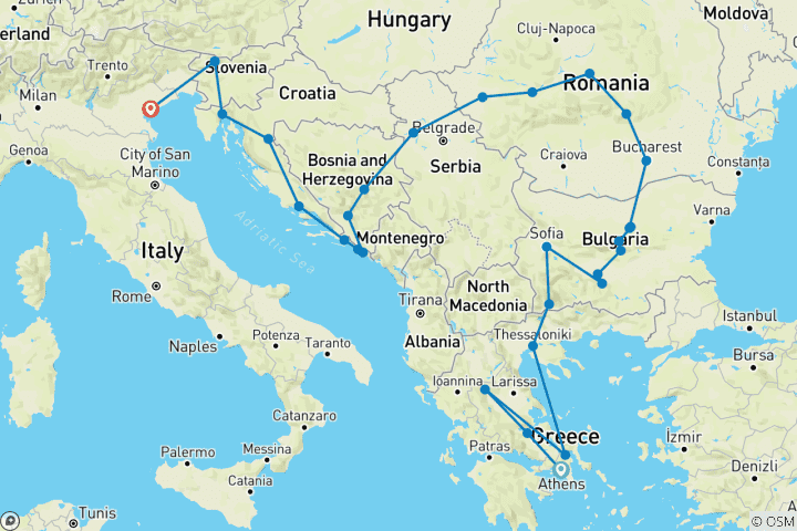 Map of Balkan Extravaganza Tour from Athens in 20 days