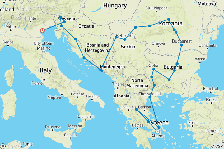 Carte du circuit Circuit Balkans Extravaganza au départ d'Athènes en 20 jours