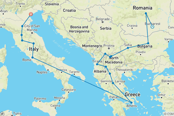 Mapa de IT - Balcanes, Grecia e Italia (Vuelo incluido) - De Bucarest a Venecia vía Atenas