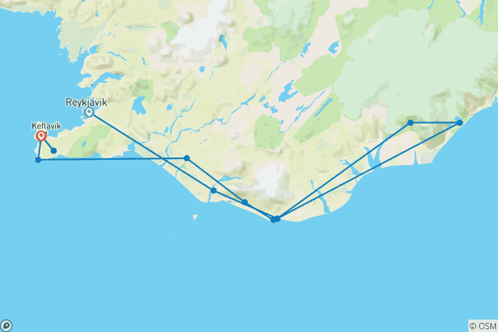 Map of 8 Days Reykjanes Peninsula, South Iceland Highlights & Solar Eclipse