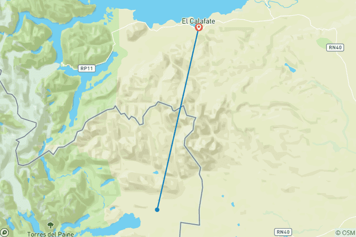 Map of 5-Day El Calafate & Torres del Paine Tour: Peaks, Glaciers & Hidden Caves