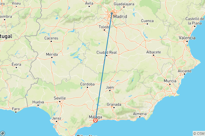 Carte du circuit 7 jours Madrid et Malaga en train