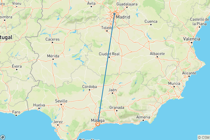 Map of 7 Day Madrid And Malaga By Train