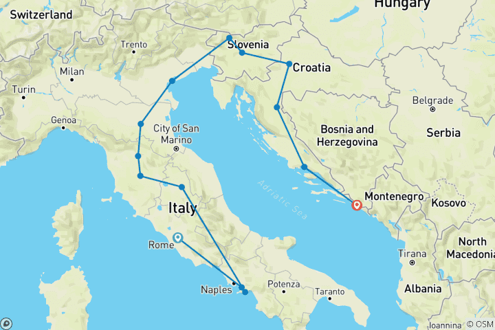 Kaart van Italiaanse & Dalmatische (Bled) Route- Deels Kleine Groepsreis