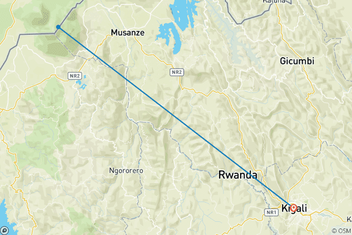 Map of 3 Days Primate Tracking Rwanda Safari