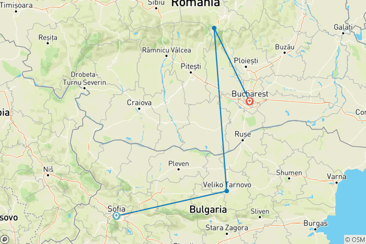 Carte du circuit Sofia à Bucarest : circuit découverte court - Circuit en petit groupe