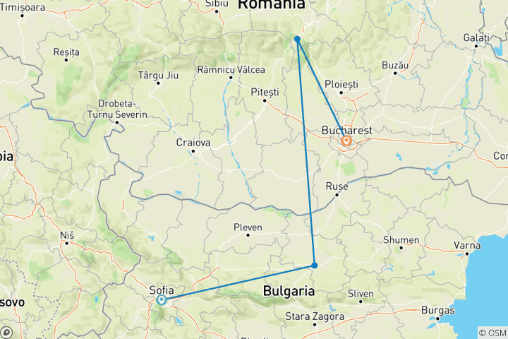 Map of Sofia to Bucharest short Discovery Tour