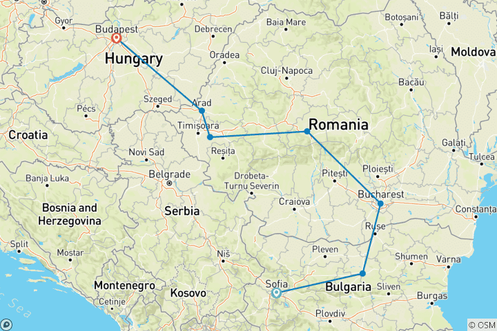 Carte du circuit 3 capitales européennes : Sofia, Bucarest et Budapest - Circuit en petit groupe