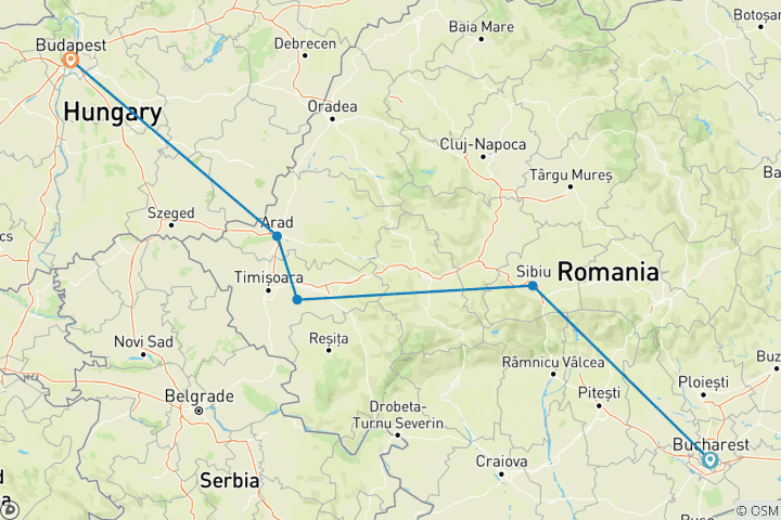 Carte du circuit Bucarest, Transylvanie et Budapest - Circuit en petit groupe