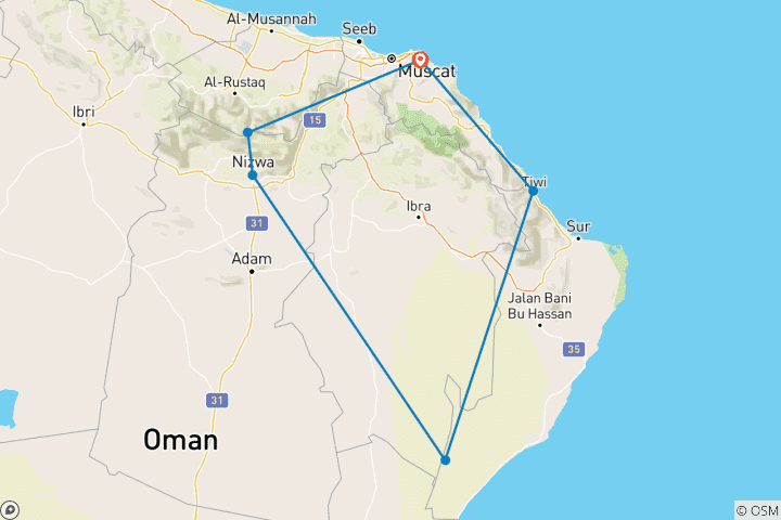 Carte du circuit Oman Luxe Drive : Une aventure en Lamborghini
