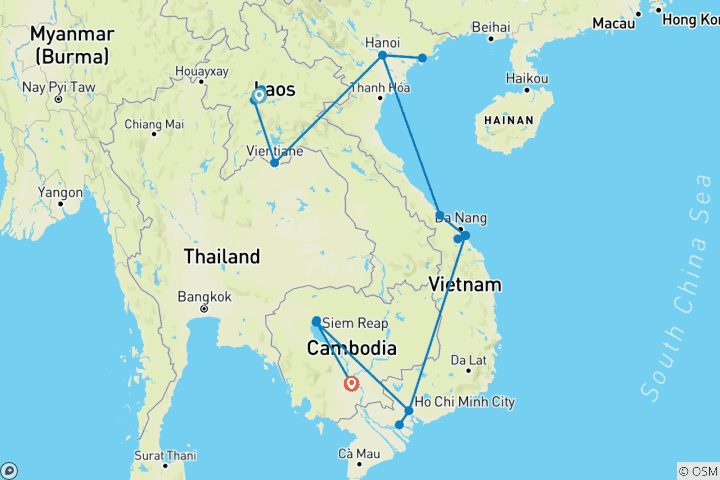 Kaart van Indochina onthullen: Laos - Vietnam - Cambodja in 21 dagen