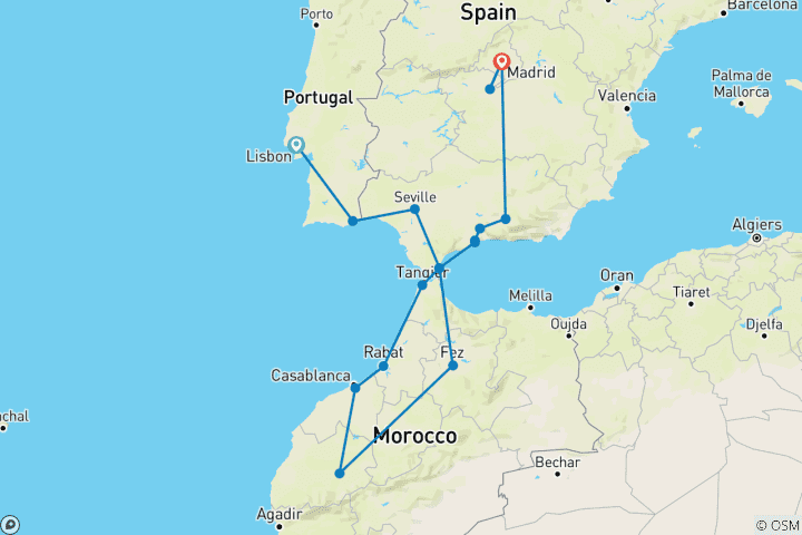 Carte du circuit Trésors d'Espagne, du Portugal et du Maroc (petit groupe)