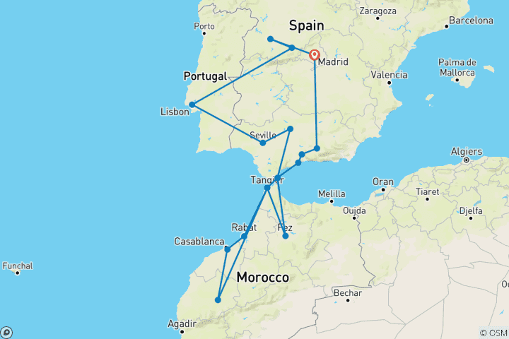 Carte du circuit Trésors d'Espagne, du Portugal et du Maroc (Groupe classique, 2025)