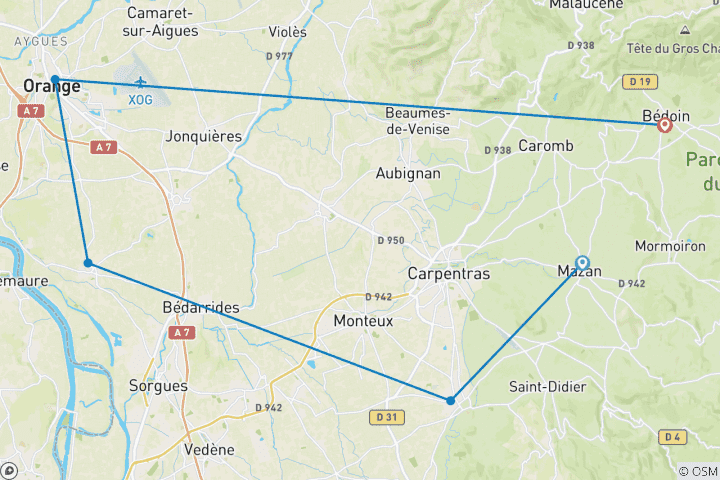 Carte du circuit Les Côtes du Rhône dans le luxe