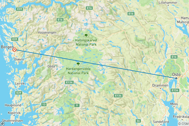 Map of Oslo and Bergen in a week