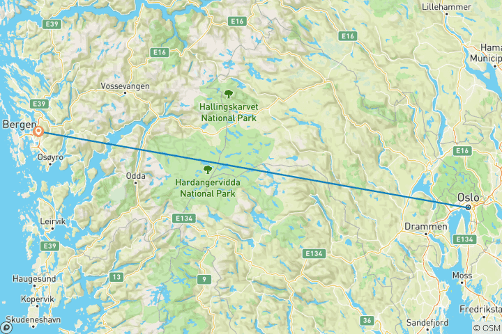 Carte du circuit Oslo et Bergen en une semaine