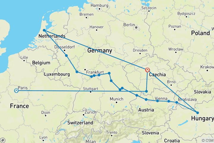 Carte du circuit Prague à Paris et les marchés de Noël d'Europe 2026