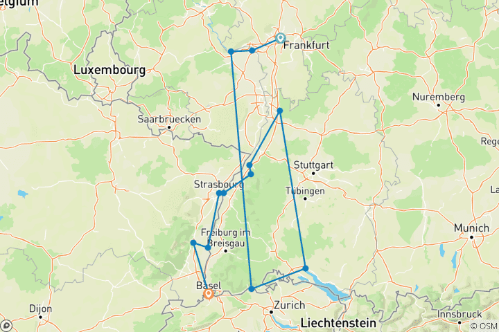 Mapa de El Majestuoso Rin 2026 - 8 Días