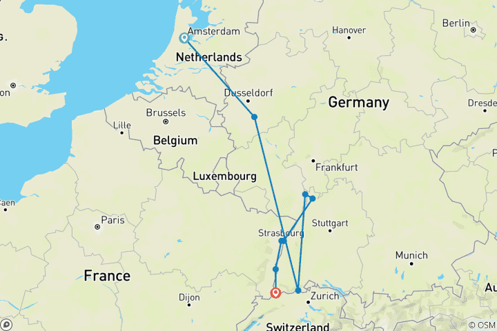 Mapa de Mercados Navideños del Rin 2026 - 8 Días (from Amsterdam to Basilea)