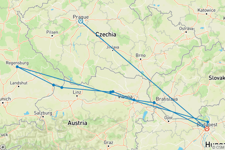 Carte du circuit Prague classique et les délices du Danube 2026