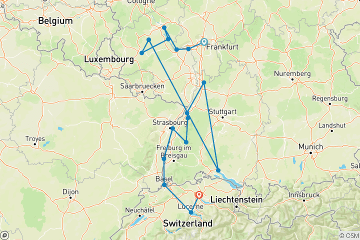 Map of The Majestic Rhine & Lucerne - Zurich 2026