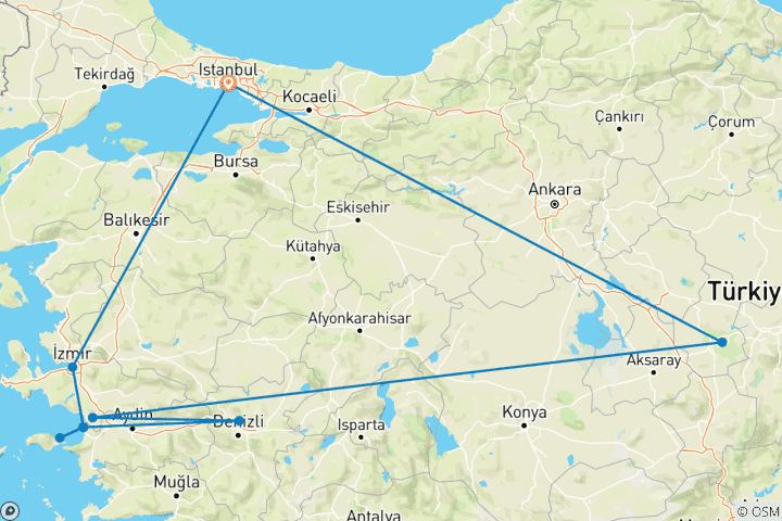 Carte du circuit 10 jours - Les points forts de la Turquie avec l'île de Samos
