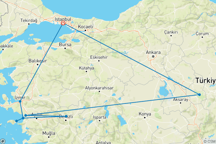 Carte du circuit 10 jours - Les points forts de la Turquie avec l'île de Samos