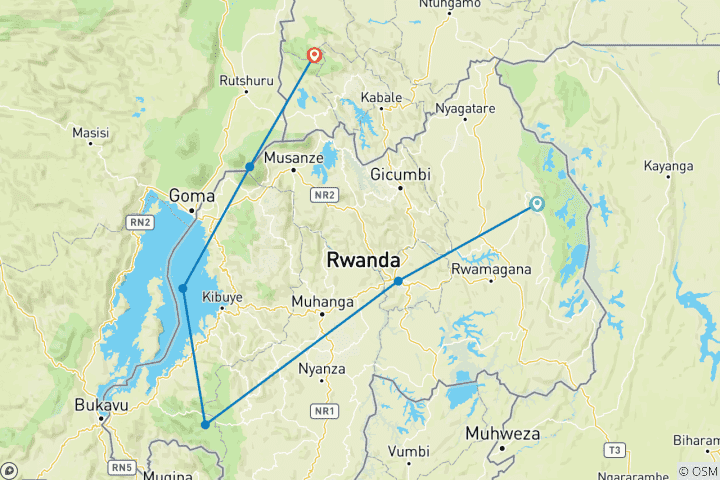 Carte du circuit 9 jours Rwanda - Ouganda primates et faune sauvage
