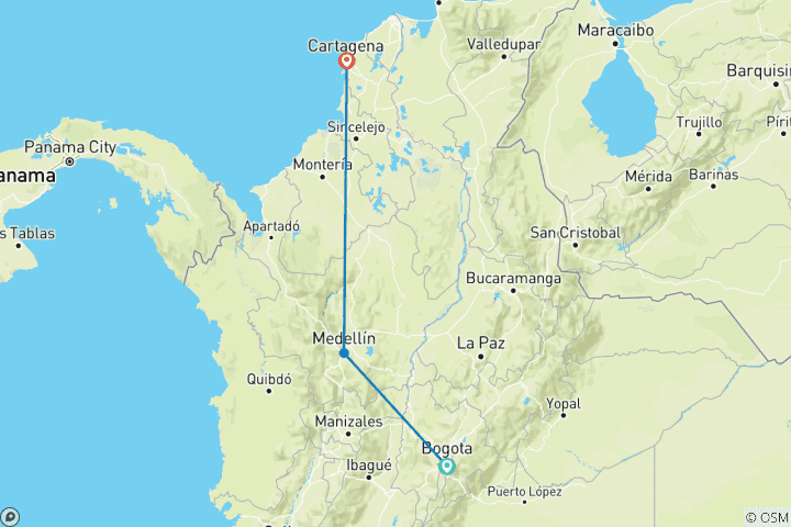 Carte du circuit Colombie : La magie de l'Amérique du Sud - 8 jours
