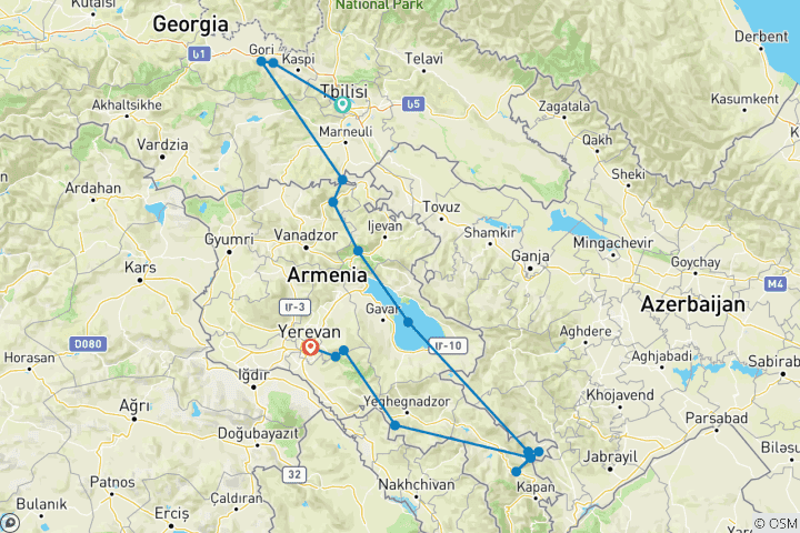 Carte du circuit Arménie & Géorgie - Trésors du Caucase - 10 jours / 9 nuits 2026