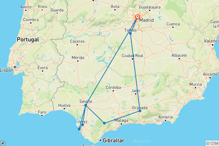 Map of 6 Day Madrid, Seville, Ronda And Granada with Car Rental