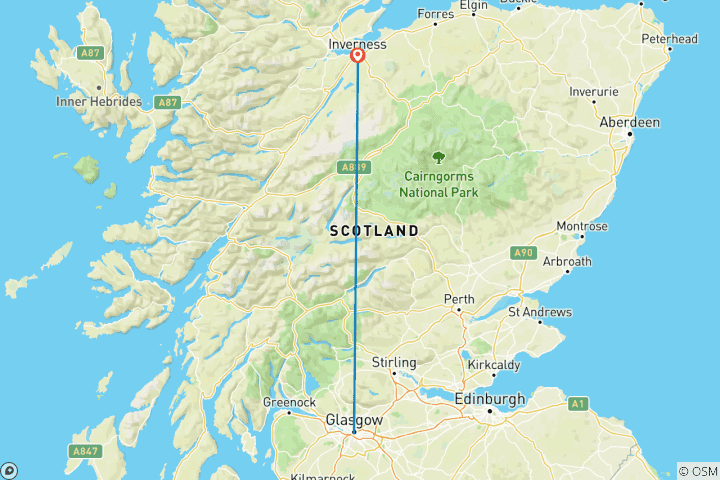 Map of 5 Day Glasgow And Inverness Including Loch Ness