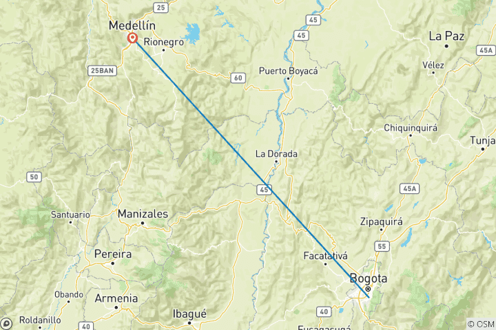 Map of Colombia: Bogotá and Medellín - 6 days