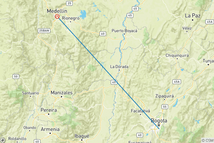 Map of Colombia: Bogotá and Medellín - 6 days