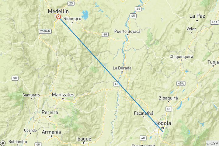 Carte du circuit LES TRÉSORS DE LA COLOMBIE : BOGOTÁ ET MEDELLÍN EN UN VOYAGE MAGIQUE