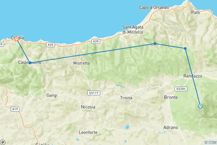 Carte du circuit Etna - Cefalù e-bike tour