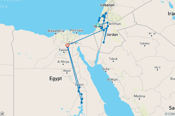 Map of Holyland Israel, Jordan & Egypt Tour - 17 Days