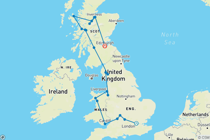 Map of Best of England, Wales and Scotland (from London to Edinburgh)