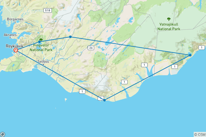 Carte du circuit Six jours en Islande