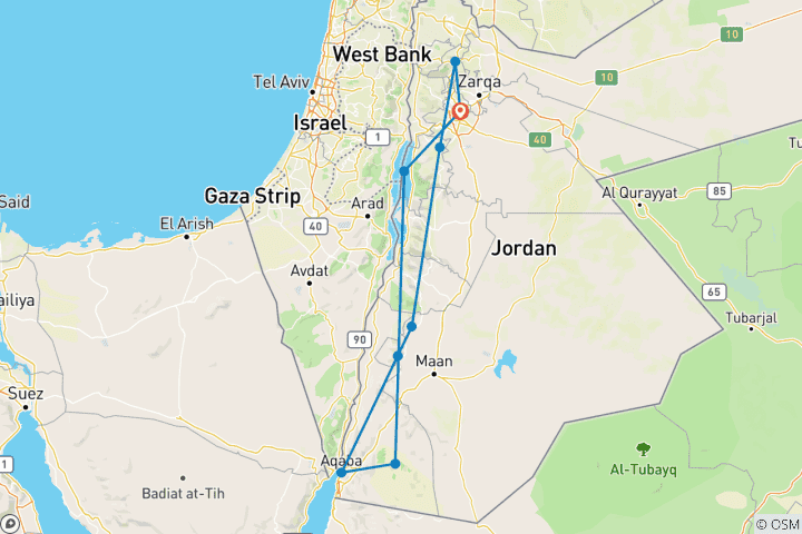 Carte du circuit Découverte de la Jordanie (18 destinations)