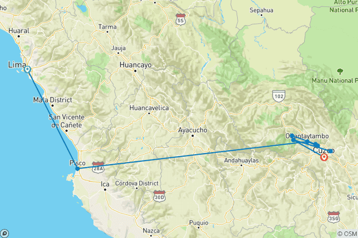 Map of Inca Trail Express from Lima