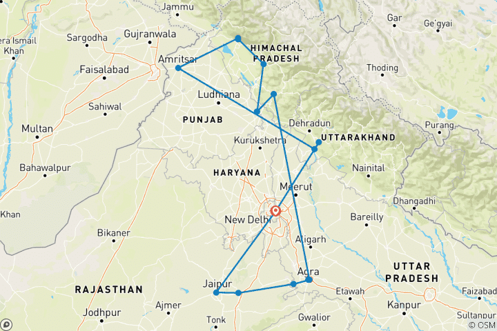 Carte du circuit Le meilleur de l'Inde