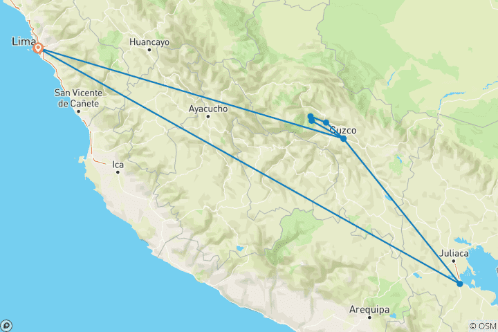 Carte du circuit Pérou classique (including Ollantaytambo)