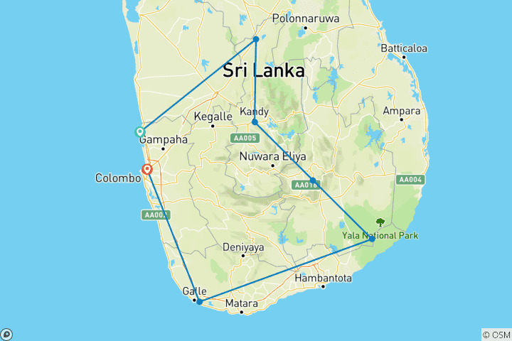 Map of Essential Sri Lanka (7 destinations)